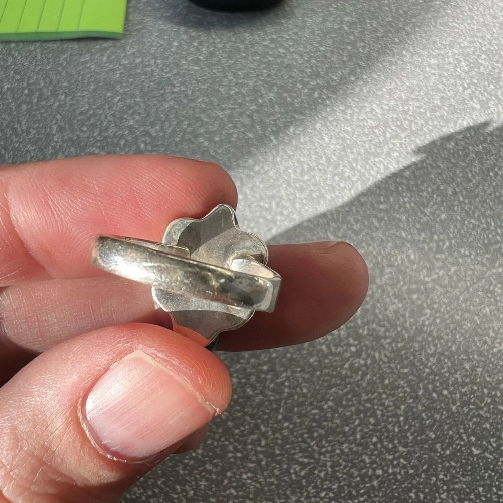 Wood turtle ring with sterling silver band, roughly size 7 3/4 - Picture 7 of 13